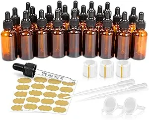 GMISUN Tincture Bottles with Dropper, 22 Pack 1 Oz Amber Glass Dropper Bottle with Eye Dropper, 1oz 30ml Empty Oil Dropper Bottle for Essential Oils, Tinctures, Medicine with Heat Shrink Wrap