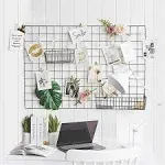 GBYAN 2 Pack Wall Grid Panels Photo Display Multifunctional Wire Wall Organizer Iron Rack with Decoration Light for Hanging