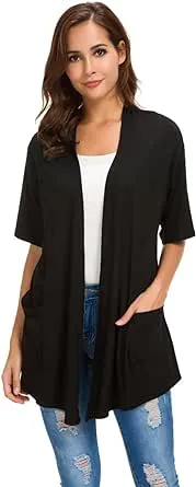 ADANIKI Womens Short Sleeve Open Front Lightweight Casual Comfy Long Line Drape Hem Soft Modal Cardigans Sweater