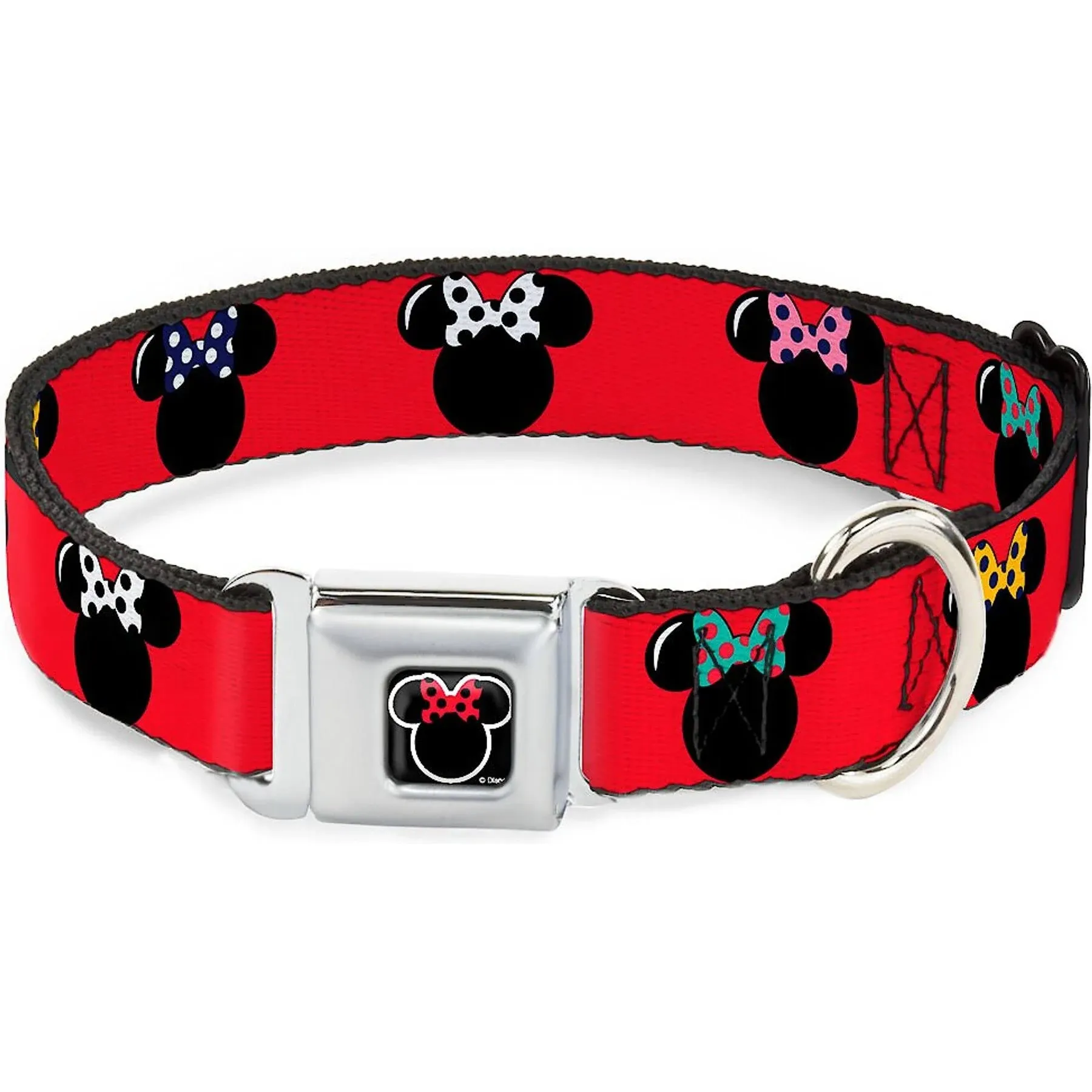 Minnie Mouse Outline Full Color Black White Red Polka Dot Seatbelt Buckle Collar - Minnie Mouse Silhouette Red/Black/Polka Dot