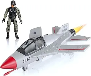 United States Air Force Sky Raider Fighter Jet Toy Airplane with Pilot & Missile - Realistic Military Aircraft & Soldier Action Figure - Bomber Plane Model for Kids 3+