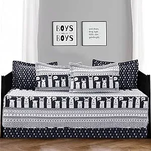 Lush Decor Navy Llama Striped 6-Piece Daybed Cover Bed Set