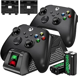 Battery Pack Compatible with Xbox One/X/S/Elite/Controller Charger, Charging Station for Xbox Series X/S Rechargeable Battery Pack 2x4320mWh & Battery Cover Kit