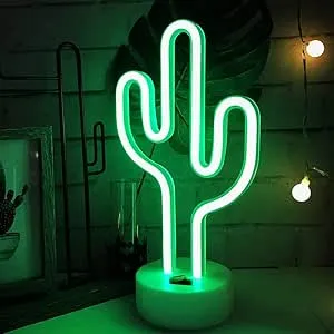 BAILEY Green Cactus Neon Light Signs LED Cactus Neon Lights Night Lights with Pedestal Room Decor Battery/USB Operation Cactus Lamps Neon Signs Light Up Children's Room Bedroom Wedding