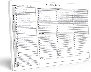 Weekly To Do List Notepad, 60 Page Task Planning Pad w/Daily Checklist, Priority Todo Checkbox & Notes. Desk Notebook to Organize Office 11 X 8.5