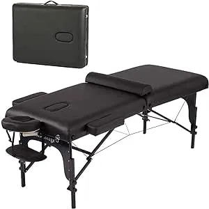 Massage Table 4 Inches Memory Sponge Portable Massage Bed 77” Long 30” Wide Height Adjustable 2 Fold PU Facial Cradle Salon Table with Carry Case