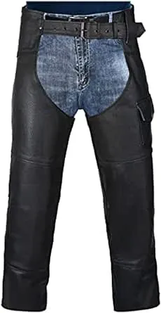 HWK Motorcycle Leather Chaps Pants Biker Cowboy Riding Racing Black 36 