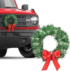 Motor Trend Car Christmas Wreath for Car Truck SUV LED Light Up Decoration Grill Ornament Mount Xmas Artifical Pine Pre-Lit Automotive All Weather Winter Holiday Wreath