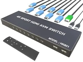 KVM Switch HDMI 8 Port - HDMI Switch with Remote- USB Switch Selector for 8 Computers Share Keyboard Mouse Printer,Flash Drive,HD Monitor, Support 4K@30Hz, 8 HDMI KVM Cables 1 Remote Included