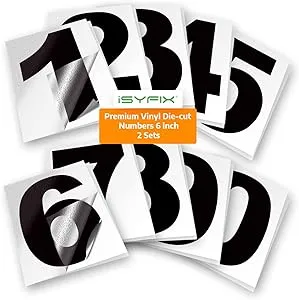 iSYFIX Black Vinyl Numbers Stickers 6 inch Self Adhesive (2 Sets)- Premium Decal Die Cut and Pre-Spaced for Mailbox, Signs, Window, Door, Cars, Trucks