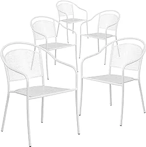 Flash Furniture Oia Commercial Grade 5 Pack White Indoor-Outdoor Steel Patio Arm Chair with Round Back