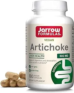 Jarrow Formulas Artichoke 500 mg - 180 Capsules - Standardized Extract - Supports Liver Health & Digestion - White 180 Servings