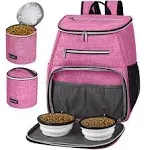 BAGLHER 丨Dog Travel Bag Backpack,Airline Approved Pet Supplies Backpack,Dog Travel Backpack with 2 Silicone Collapsible Bowls and 2 Food Baskets Pink