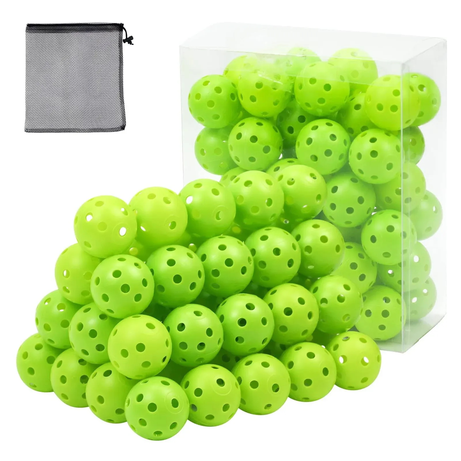 Bac-kitchen 50 Pack Plastic Golf Balls Practice Limited Flight Golf Training Ball Hollow Swing Practice Indoor Golf Balls with Mesh Drawstring Bag for