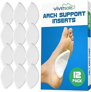 ViveSole Arch Supports for Women & Men (12 Pack) - Felt Insert with Adhesive - Foot Pads for Shoes, Sandals, Flip Flops, Boots, High Heels, Flat Feet, High Arches, and Plantar Fasciitis