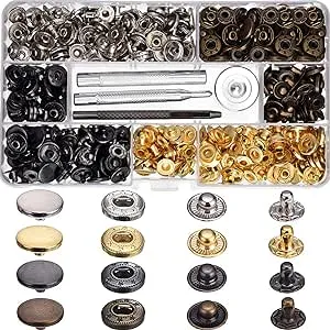 100 Set Snap Fasteners Leather Snaps Button Kit Press Studs with 4 Pieces Fixing Tools, 12.5 mm in Diameter