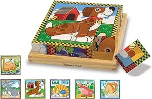 Melissa & Doug Pets Wooden Cube Puzzle With Storage Tray (16 pcs)