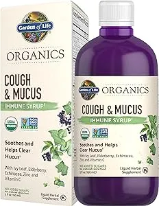 Garden of Life Organics Elderberry Zinc Immune Support for Adults and Kids 12 and Older, Organic Cough & Mucus Immune Syrup with Ivy Leaf, Vitamin C and Echinacea, No Added Sugars, 5 Fl oz