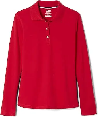 French Toast Girls' Picot Collar Polo School Uniform Shirt with Long Sleeves (Standard & Plus)