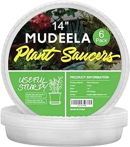 MUDEELA 6 Pack of 14 inch Plant Saucer, Durable Plastic Plant Trays for Indoors, Clear Plastic Flower Plant Pot Saucer, Made of Thicker, Stronger