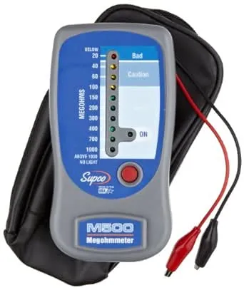 Supco M500 Insulation Tester/Electronic Megohmmeter with Soft Carrying Case, 0 to 1000 Megohms