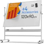 KAMELLEO Rolling Magnetic Whiteboard 48 x 36 - Large Portable Dry Erase Board with Stand - Double Sided Easel Style Whiteboard with Wheels - Mobile