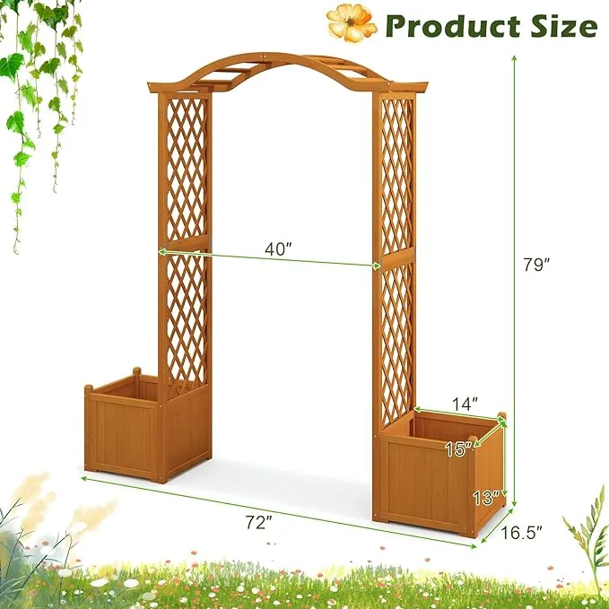 Giantex Garden Arbor with Planter, Wooden Planter Arch with Trellis, Outdoor Arch for Climbing Plants, Vegetables, Herbs, Decorations, Arbor Archway for Wedding, Ceremony, Party (Orange)