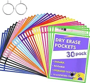 SUNEE Dry Erase Pockets 30 Packs