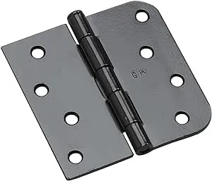 Richelieu 81822FBB Onward Full Mortise Butt Hinge, Combination 5/8-inch Radius and Square Corner, 4-inch (102 mm), Black Finish, 3 Count