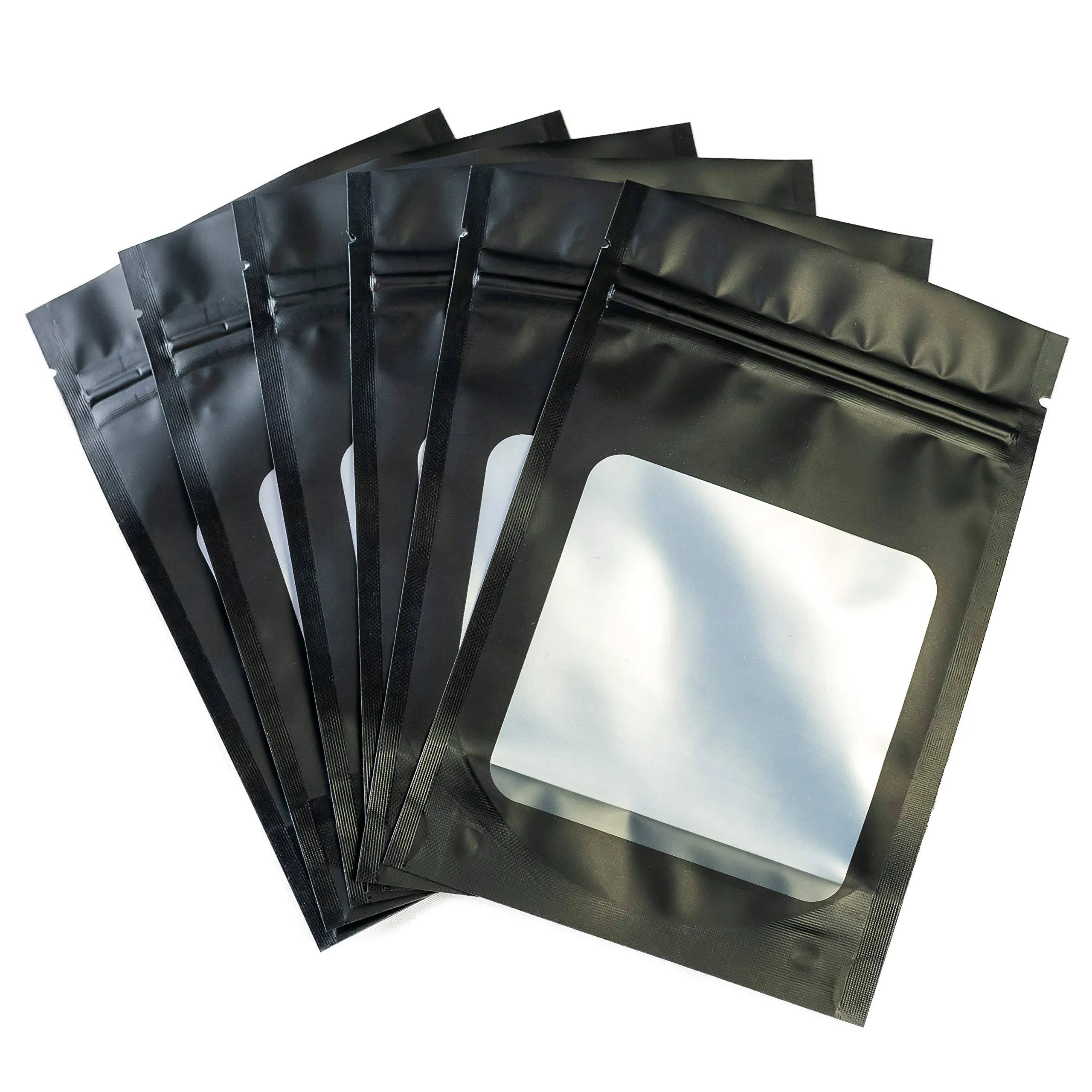 Hanser | Smell Proof Odorless Mylar Resealable Foil Pouch Bags with Clear Window | Food Safe | Airtight Ziplock | Matte Black | 100 Pieces | 4x6