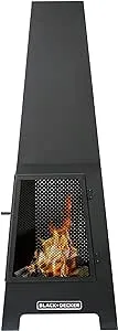 BLACK + DECKER Steel Woodburning Pyramid Chiminea Outdoor Fireplace Hinged mesh Screen Panel Doors Black Powder Coated Steel fire Pit Over 4 ft Tall Includes Poker