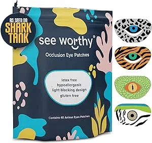 See Worthy Animal Eye Patches - Innovative Design, Smart Adhesive Technology - Breathable & Comfortable Eyepatch for Lazy Eye - Soft Eye Patches, Concave Shape & Fun Designs (48 per Box)