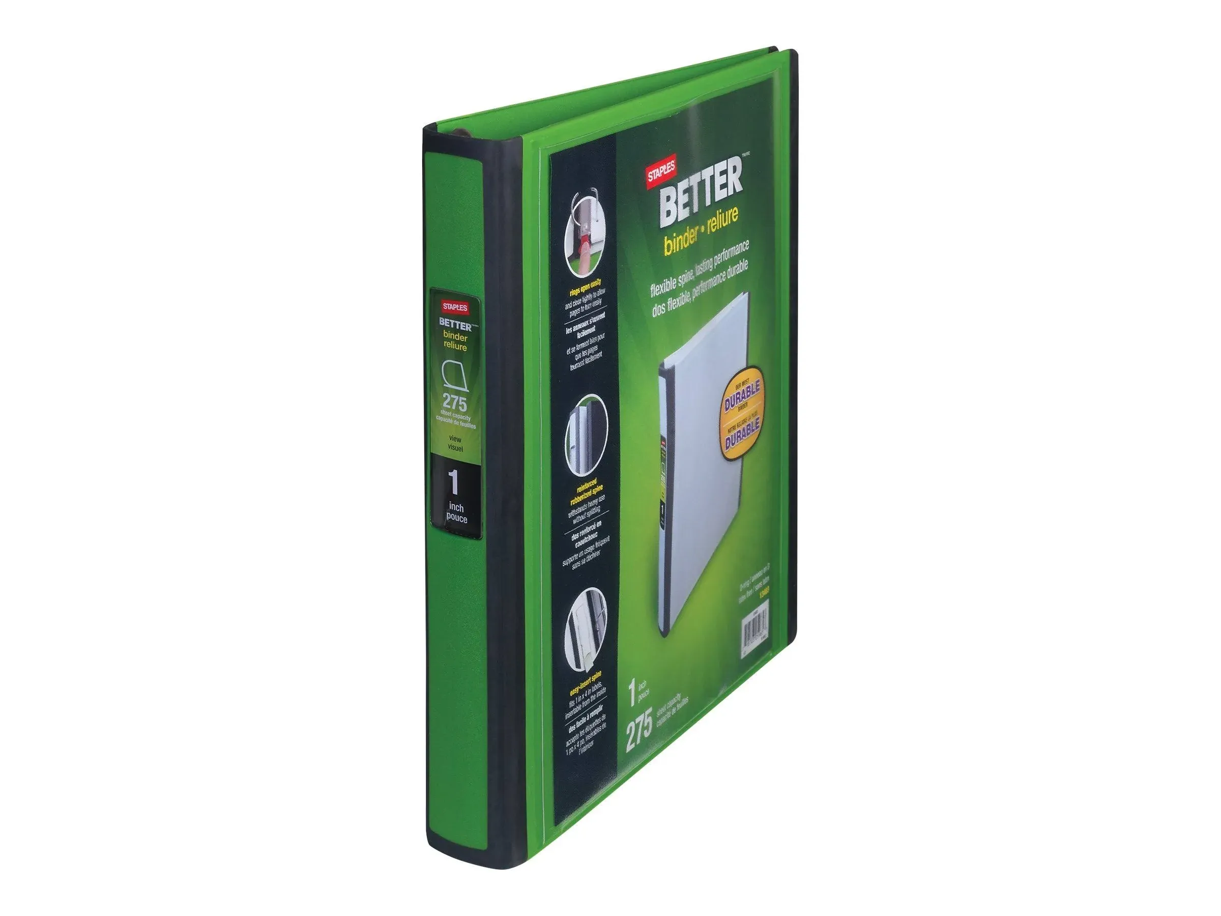 Staples 827602 Better 1-Inch D 3-Ring View Binder Green (19063)