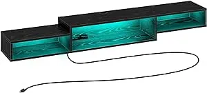 Rolanstar TV Stand White, Floating TV Stand with Power Outlet & LED Light, 71" Wall Mounted Entertainment Center with Storage, Media Console Shelf for Living Room, Bedroom, Under TV Shelf