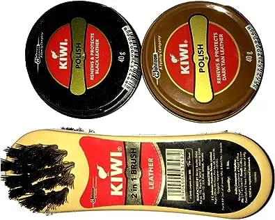 by Be The Bestest Kiwi Shoe Polish Paste B 0.2 fl oz with Kiwi Leather Shine Brush (Both (1 Each), Black and Dark Tan)