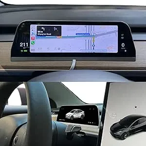 Tesla Head Up Display for Model Y/3 Tesla CarPlay Android Auto HUD with Power Speed Display,9.66 inch IPS Touch Screen, Easy Installation