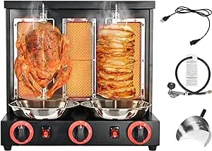 Shawarma Machine Commercial, Automatic Shawarma Machine Propane Vertical Broiler with 3 Burners,Free Meat Catch Pan, Adjustable Temperature(220°F-572°F), 360° Rotating,110V