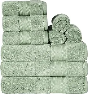 SUPERIOR Turkish Cotton 9-Piece Towel Set, 3 Bath, 3 Hand, 3 Face Towels for Home, Bathroom Essentials, Hotel, Resort, Spa, Shower, Adult, Kids, Airbnb, Plush, Soft, Apartment, Taupe