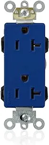 Leviton M1636-B Lev-Lok Modular Wiring Device 20-Amp, 125-Volt, Decora Plus Duplex Receptacle, Commercial Grade, Straight Blade, Self Grounding, Blue