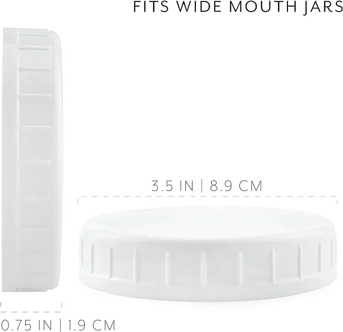 24-Pack Wide-Mouth Plastic Mason Jar Lids (Unlined, White Ribbed, 86-450 Size)