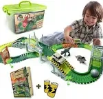 Dinosaur Toys, 144 PCS Of Track Dinosaur World Road Race Tracks, Flexible