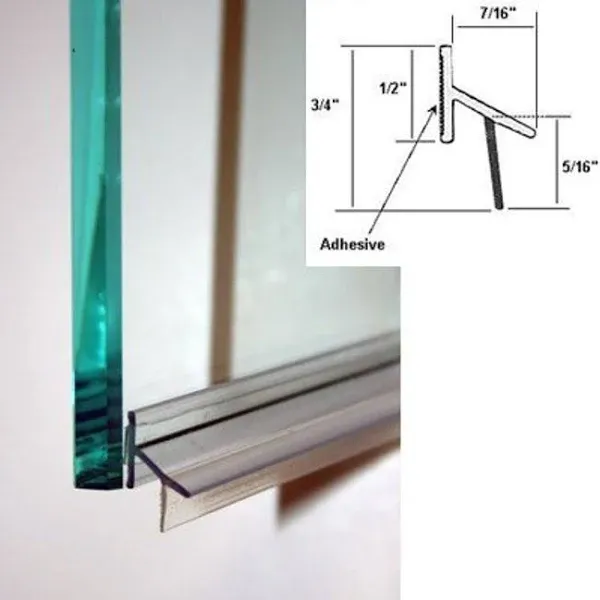 Clear Polycarbonate Drip Rail and Sweep Combination w/VHB Tape for Frameless Shower Doors