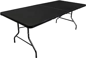 Oversized Party Folding Table – 6.5’ X 3’ – Portable Fold in Half Design - Plastic Blow Molded Table – Great for Card, Craft, Camping, Work and Hobbies – BLACK Table