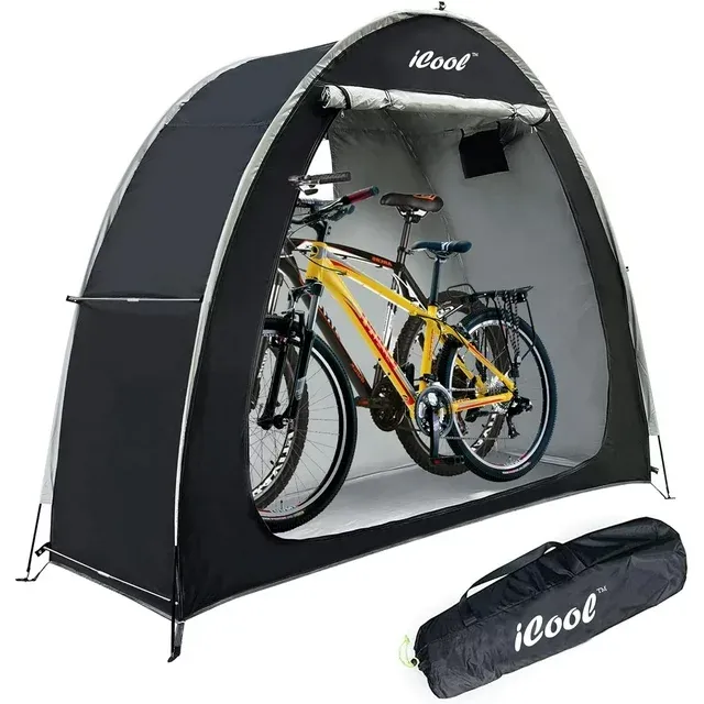 iCOOL Outdoor Bike Cover Storage Shed Tent, 210D Oxford Thick Waterproof, Storage of 2 Bicycle-Black