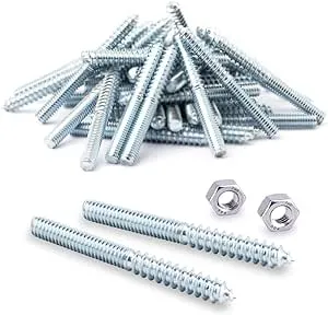 POWERTEC QHB1001 Hanger Bolts 5/16-18 x 3 Inch, 50 Pack with 2 Piece Bolt Installation Hex Nuts