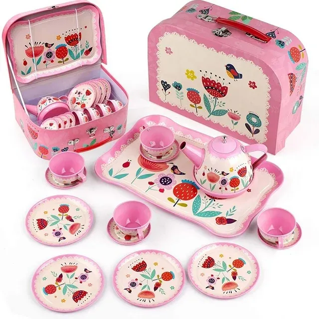 Jovati Tea Party Set, Children Pretend Play Toy,childrens Home Simulation Tea Set, Tin Teapot, Tea Cup, Toy, Portable Gift Box Set Other