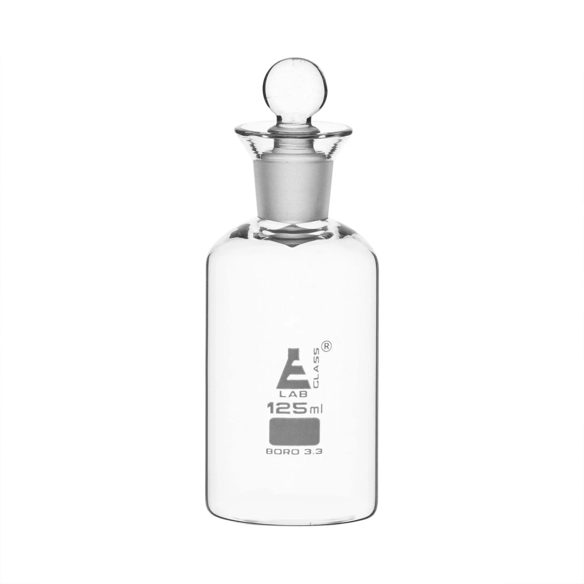 Eisco Labs 125ml B.o.d. borosilicate glass bottle with stopper