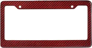 BLVD-LPF OBEY YOUR LUXURY Real 100% Red Carbon Fiber License Plate Frame Tag Cover FF - C with Matching Screw Caps - 1 Frame