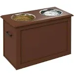 PawHut Raised Bowl Dog Feeder with 2 Steel Bowls and Storage, Brown