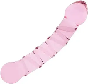 Glass Pleasure Wand, Crystal Double-Ended Dildo Penis with Raised Swirl Texture Mushroom Tip, Anal Butt Plug for G-spot Stimulation